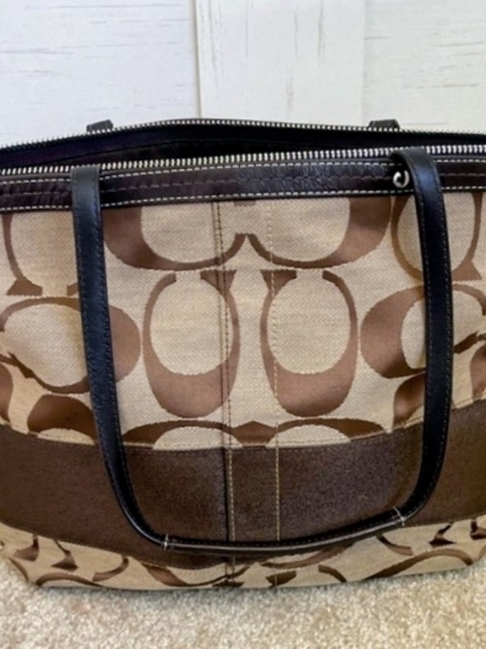 Coach Handbags - Coach Brown Small C Sig Tote, Shoulder Bag. F14538 Canvas, Leather Straps